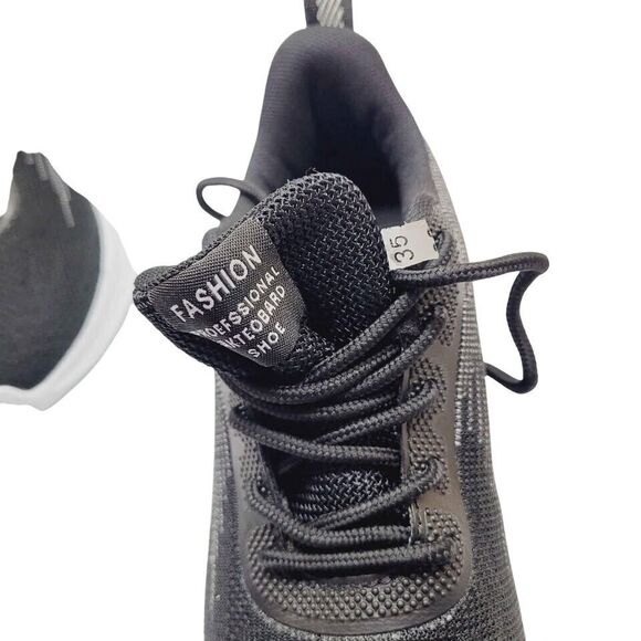 Breathable Black Mesh Lace-Up Running Shoes For boys With Lightweight size 4 - Picture 9 of 11